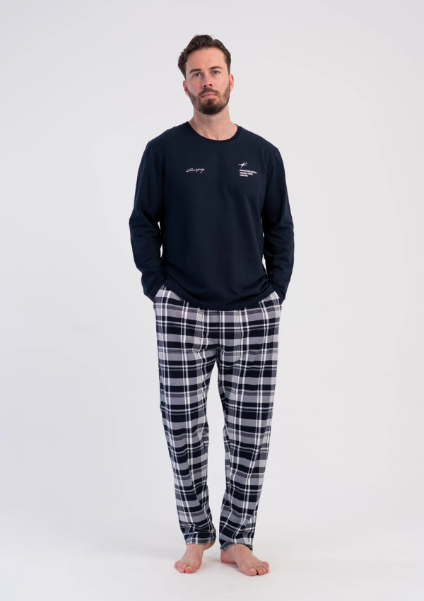 Piżama Męska Ocieplana Vienetta Heritage Plaid, Granatowy, r. M-XXL