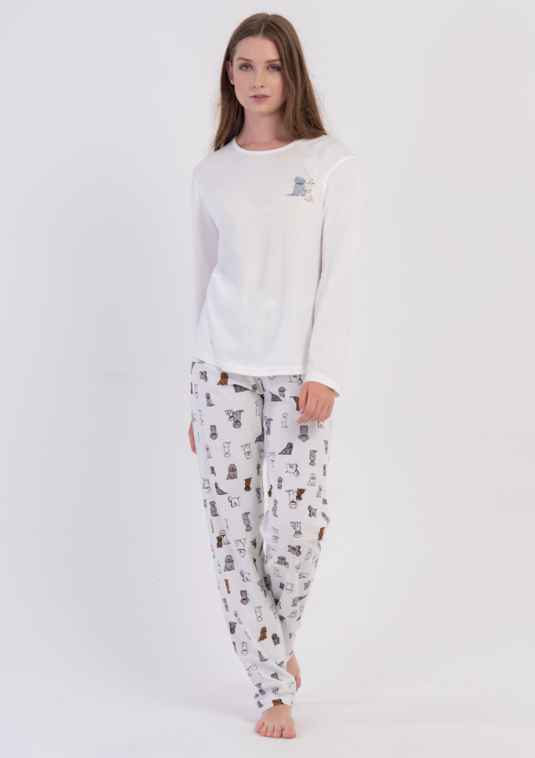 Piżama Damska Vienetta, White Puppy, Biały, r. S-XL