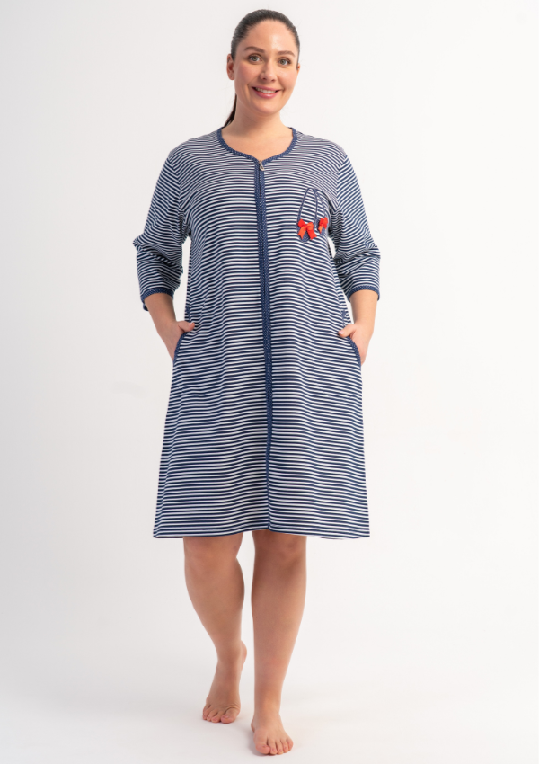 Szlafrok damski Vienetta Stripe Relax, Granatowy, r. 1XL-4XL