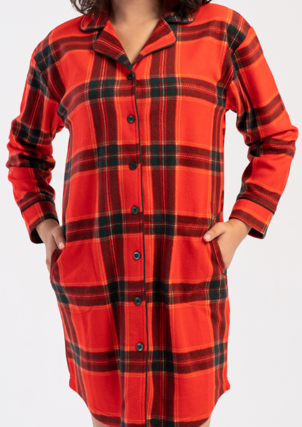Koszula Nocna Damska Vienetta Warm Plaid, Czerwony, r. M - XXL