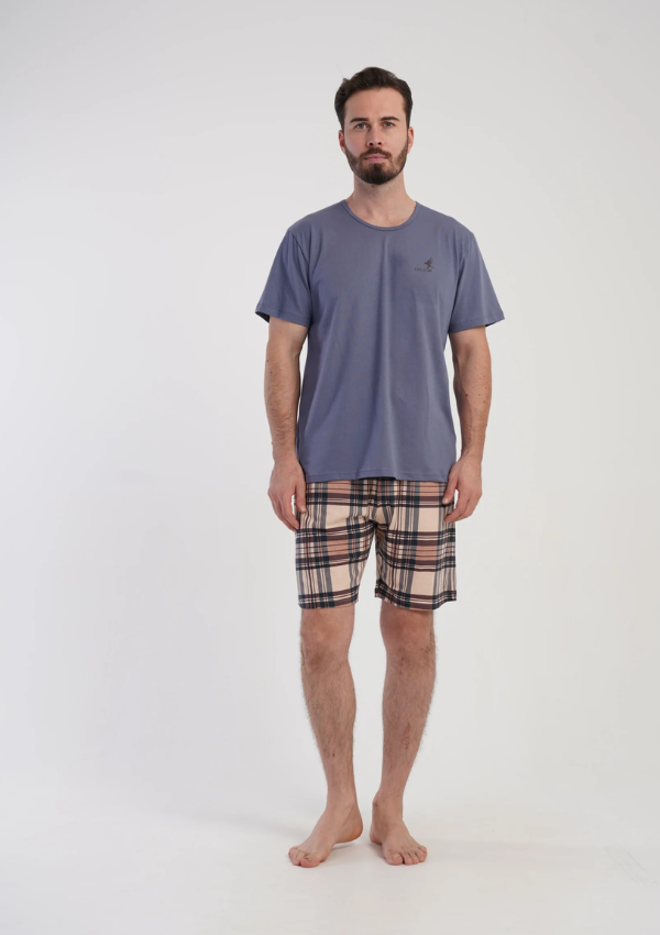 Piżama Męska Vienetta Rust Check, Niebieski, r. M-XXL