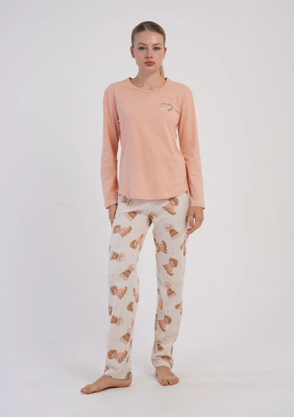 Piżama Damska Vienetta, Teddy Cozy, Brzoskwiniowy, r. S-XL
