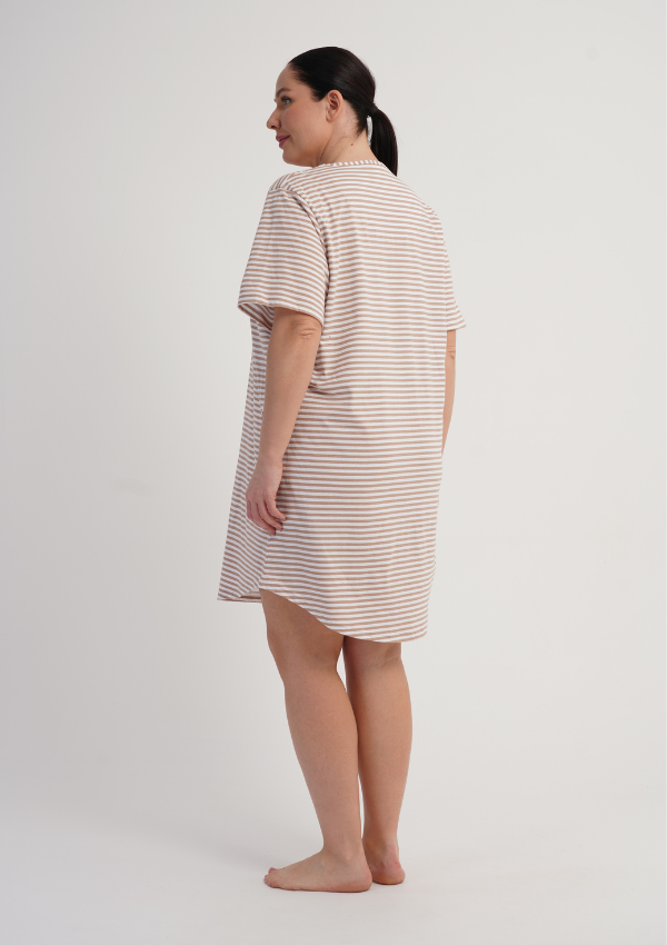 Koszula Nocna Damska Beige Stripes, Beżowy, r. 1XL - 4XL