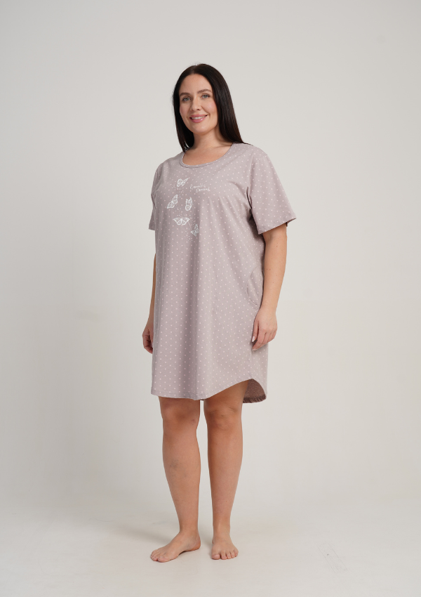 Koszula Nocna Damska Vienetta Beige Dots, Beżowy, r. 1XL - 4XL