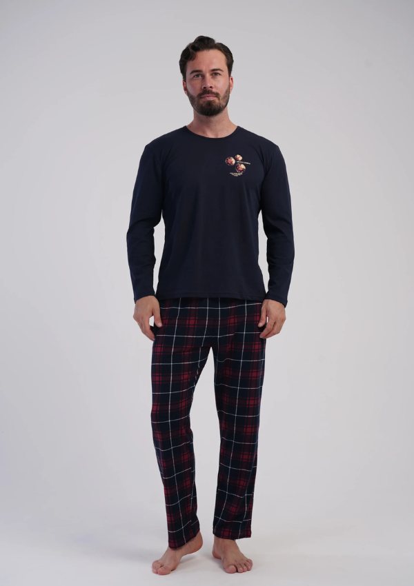 Piżama Męska Vienetta Navy-Burgundy Check, Granatowy, r. 1XL-4XL