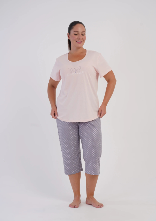Piżama Damska Vienetta Mauve Butterfly, Różowy, r. 1XL-4XL