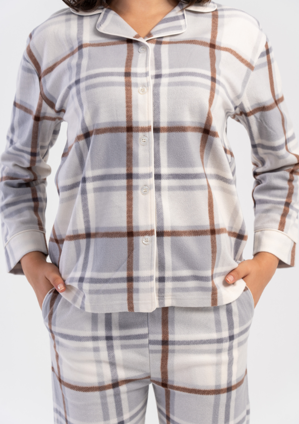 Piżama Damska Vienetta Warm WhitePlaid, Biały, r. M-XXL