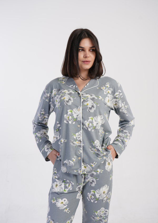 Piżama Damska Vienetta Soft Flowers, Szary, r. M-XXL