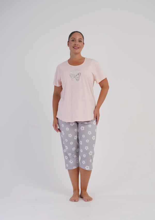 Piżama Damska Vienetta Butterfly Floral, Beżowy, r. 1XL-4XL