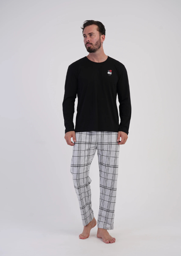 Piżama Męska Vienetta Black Grey, Czarny, r. M-XXL