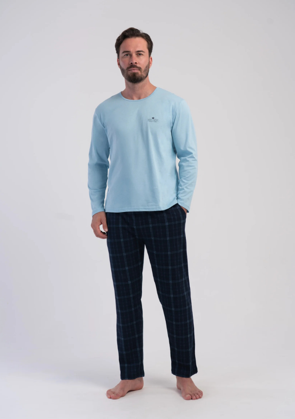 Piżama Męska Vienetta King Check, Niebieski, r. 1XL-4XL