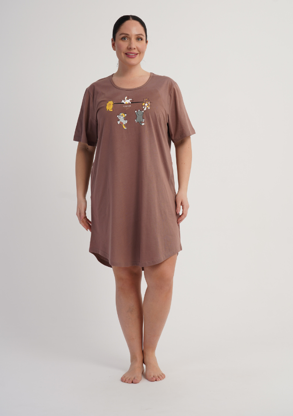Koszula Nocna Damska Brown Friends, Brązowy, r. 1XL - 4XL