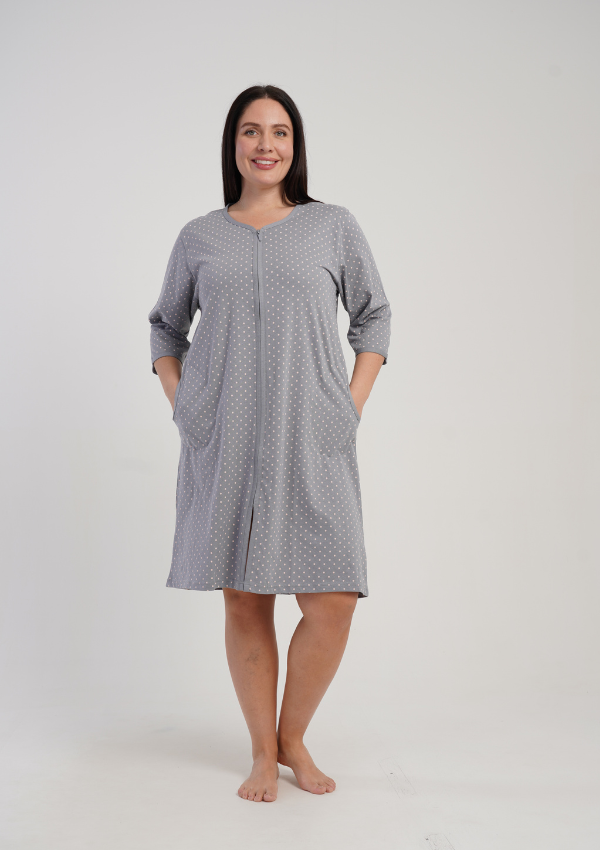 Szlafrok damski Vienetta Dot Comfort, Szary, r. 1XL-4XL
