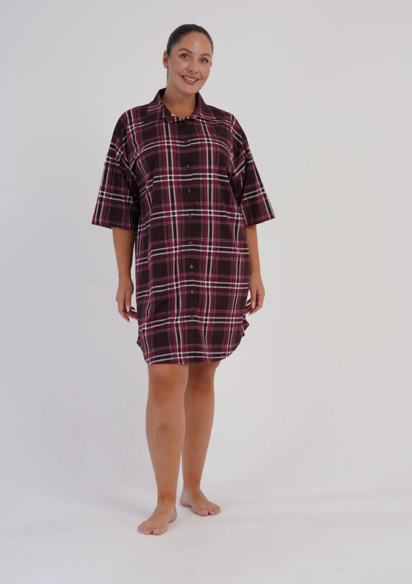Koszula Nocna Damska Vienetta Check Button, Bordowy, r. 1XL - 4XL
