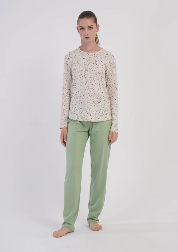 Piżama Damska Vienetta, Cream Sage, Kremowy, r. M-XXL