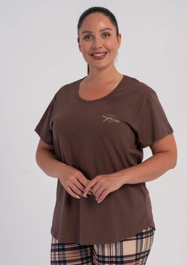 Piżama Damska Vienetta Brown Cabin, Brązowy, r. 1XL-4XL
