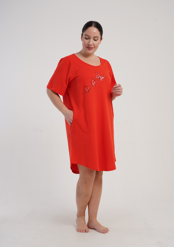 Koszula Nocna Damska Vienetta Apricot Breeze, Czerwony, r. 1XL - 4XL