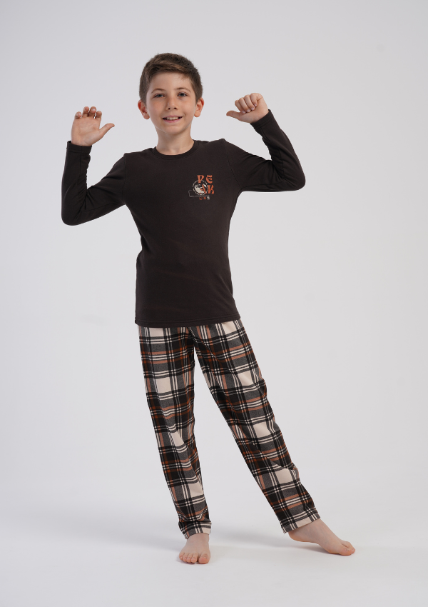 Piżama chłopięca Vienetta Warm Check, Brązowy, r. 134-164