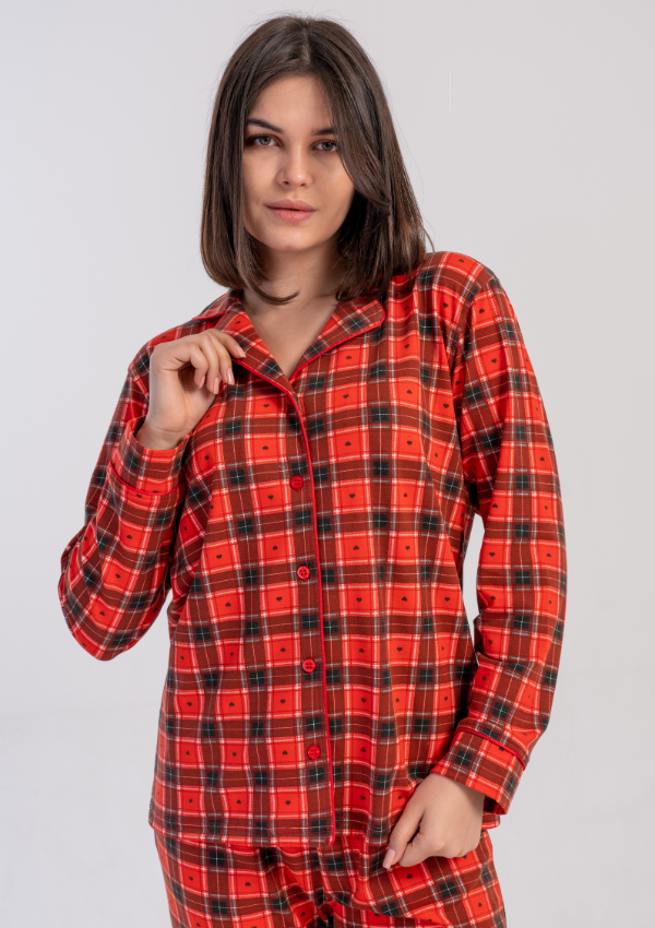 Piżama Damska Vienetta Red Check, Czerwony, r. M-XXL