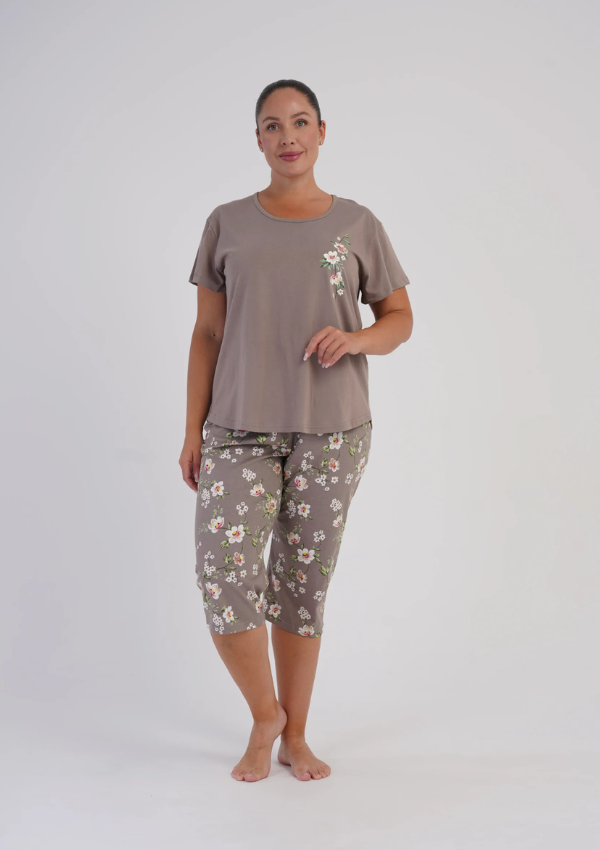 Piżama Damska Vienetta Brown Capri, Brązowy, r. 1XL-4XL