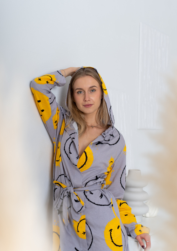 Szlafrok damski Vienetta Happy Mood, Szary, r. S-XL