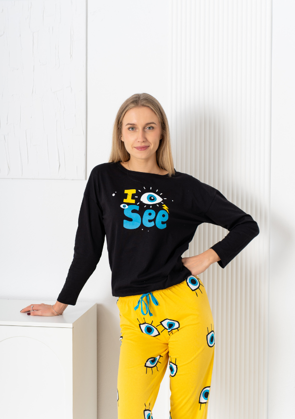 Piżama Damska Vienetta Eye Dream, Żółty, r. S-XL