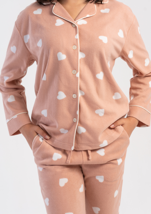 Piżama Damska Vienetta Warm Hearts, Beżowy, r. S-XL