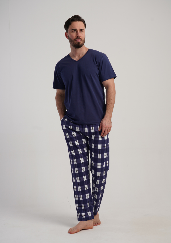 Piżama Męska Vienetta Navy Home, Granatowy r. 1XL-4XL