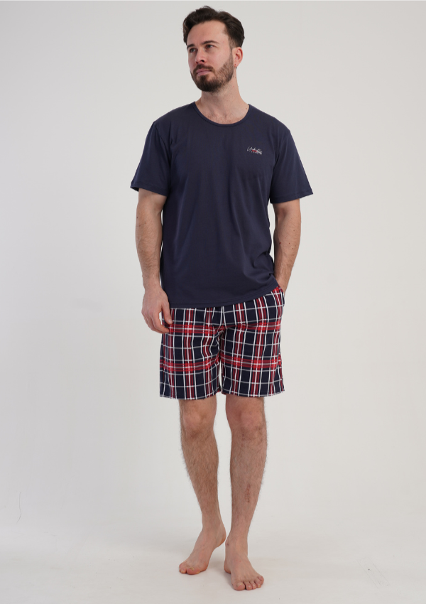 Piżama Męska Vienetta Navy Big Check, Granatowy, r. 1XL-4XL