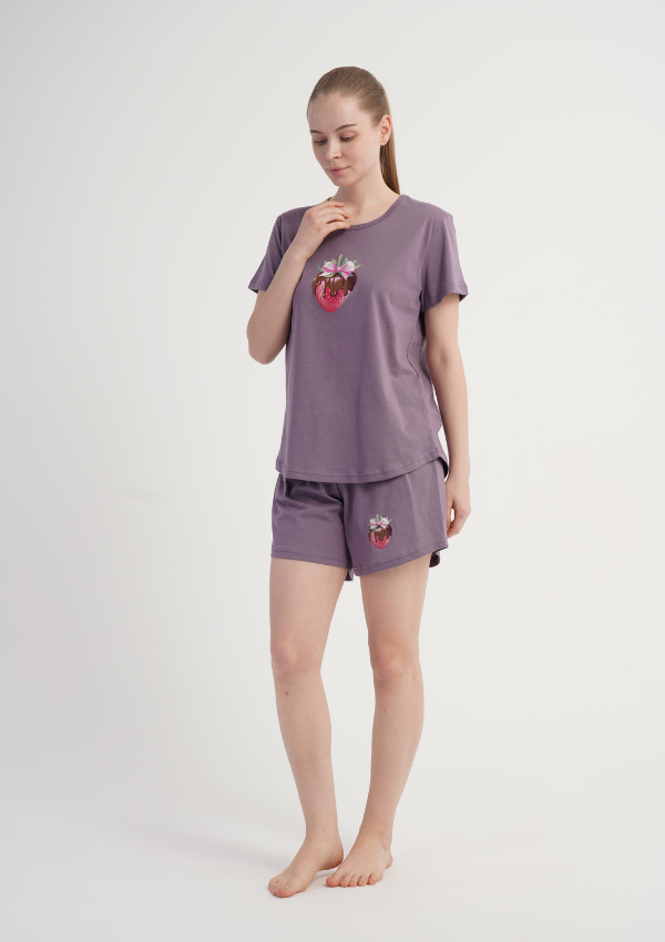 Piżama Damska Vienetta Berry Choco, Fioletowy, S -XL