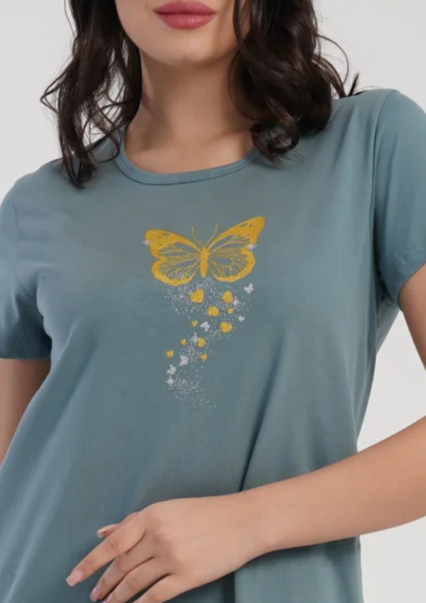 Koszula Nocna Vienetta Petrol Butterfly, Zielony, r. M-XXL