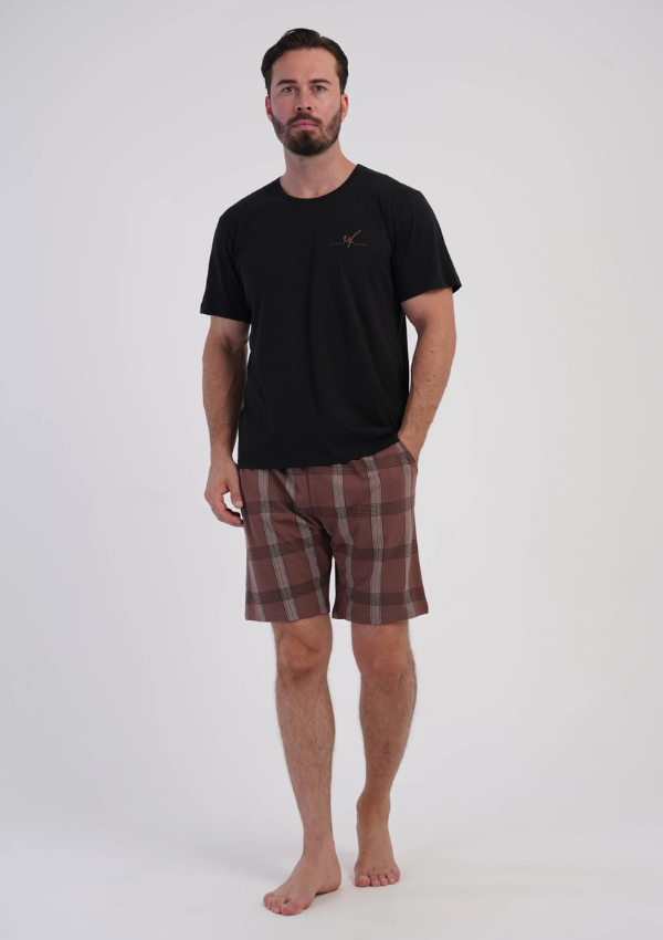 Piżama Męska Vienetta Cocoa Check, Czarny, r. M-XXL