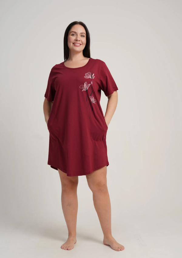 Koszula Nocna Damska Vienetta Burgundy Bloom, Bordowy, r. 1XL - 4XL