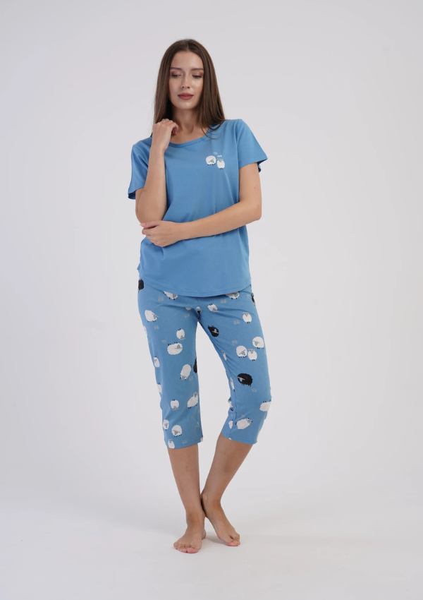 Piżama Damska Vienetta Little Sheep, Niebieski, r. M-XXL