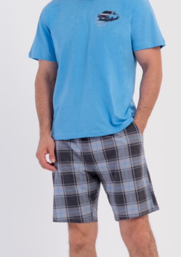 Piżama Męska Vienetta Blue Motor, Niebieski, r. M-XXL