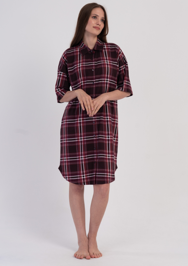 Koszula Nocna Vienetta Burgundy Plaid, Bordowy, r. M-XXL
