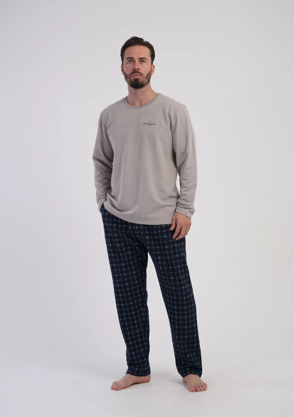 Piżama Męska Vienetta Warm Check, Beżowy, r. M-XXL