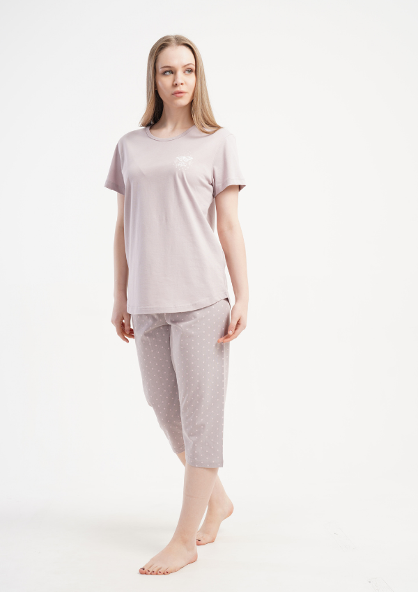 Piżama Damska Vienetta Beige Dots, Beżowy, r. M-XXL