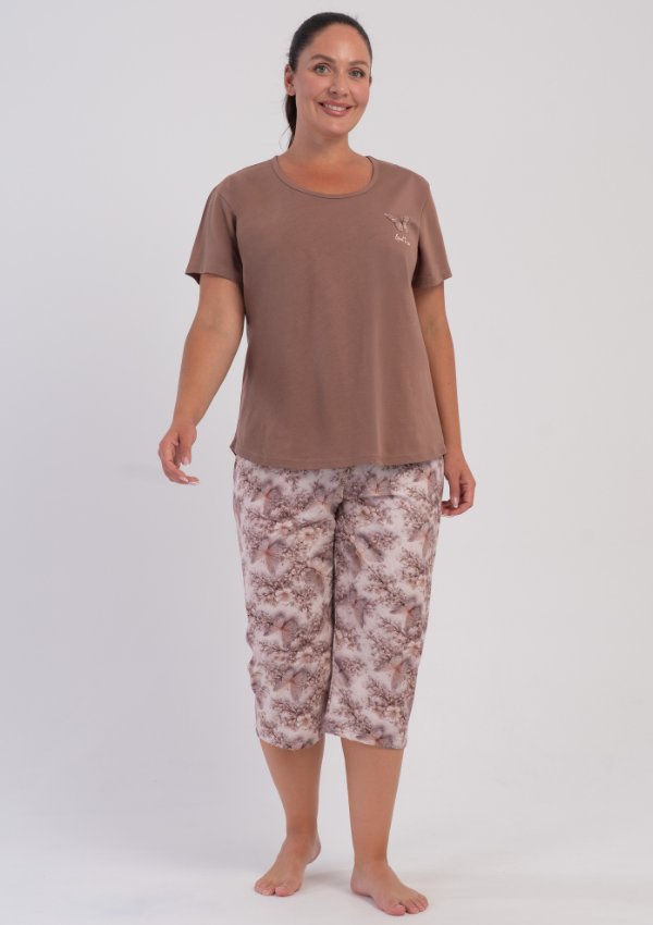 Piżama Damska Vienetta Cocoa Butterfly, Brązowy, r. 1XL-4XL