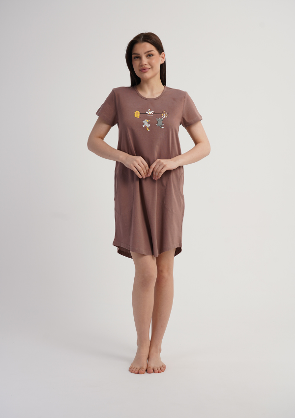 Koszula Nocna Vienetta Brown Pets, Brązowy, r. M-XXL