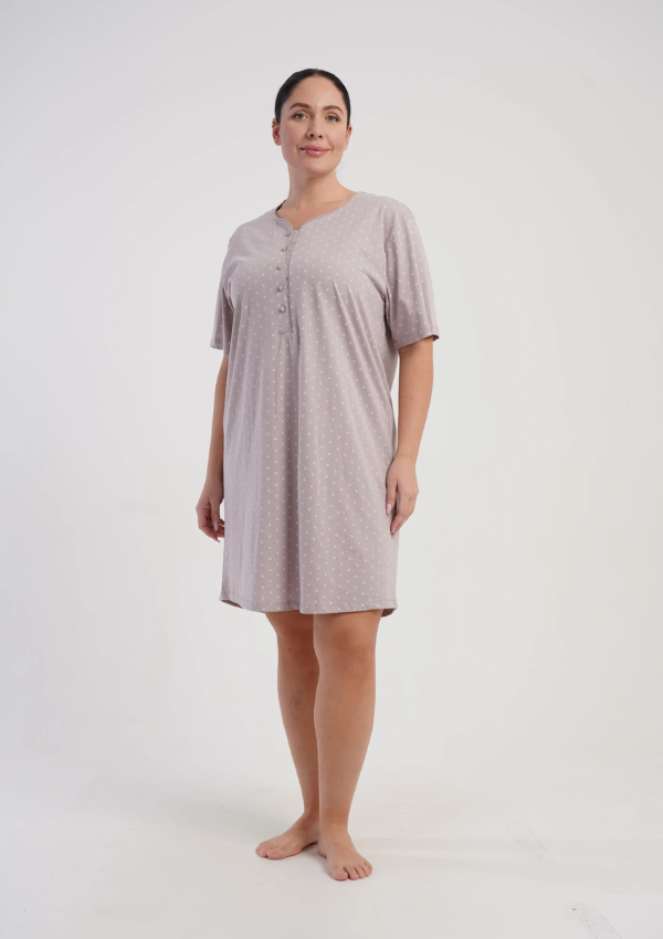 Koszula Nocna Damska Vienetta Soft Dots, Taupe, r. 1XL - 4XL