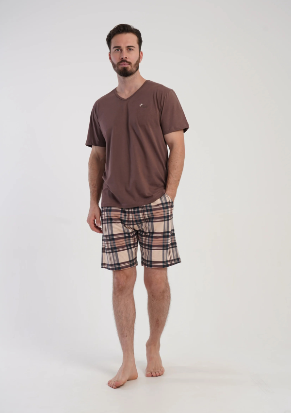 Piżama Męska Vienetta Heritage Check, Brązowy, r. 1XL-4XL