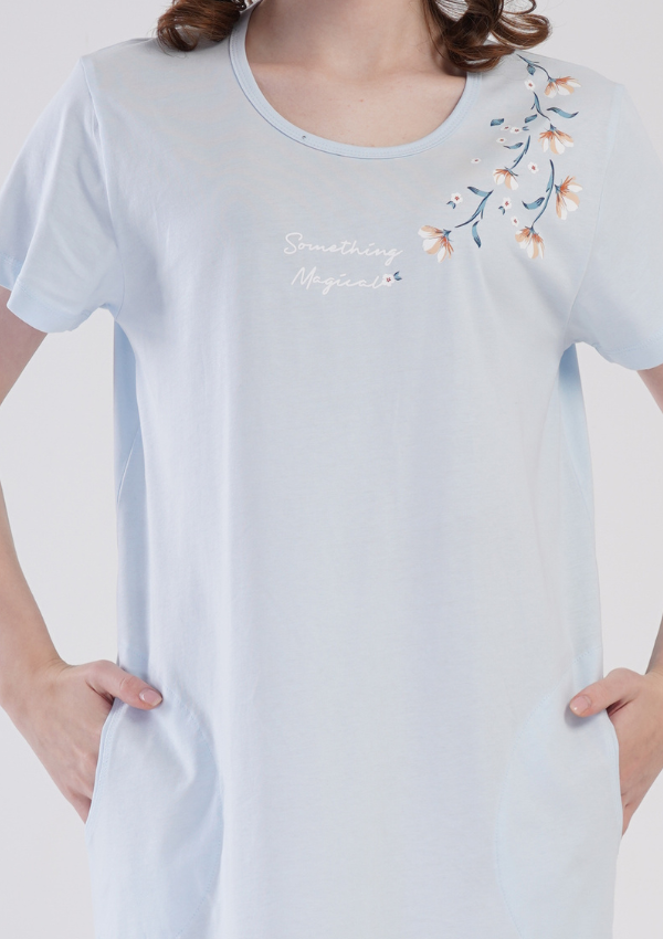 Koszula Nocna Damska Vienetta Blue Bloom, Niebieski, r. 1XL - 4XL