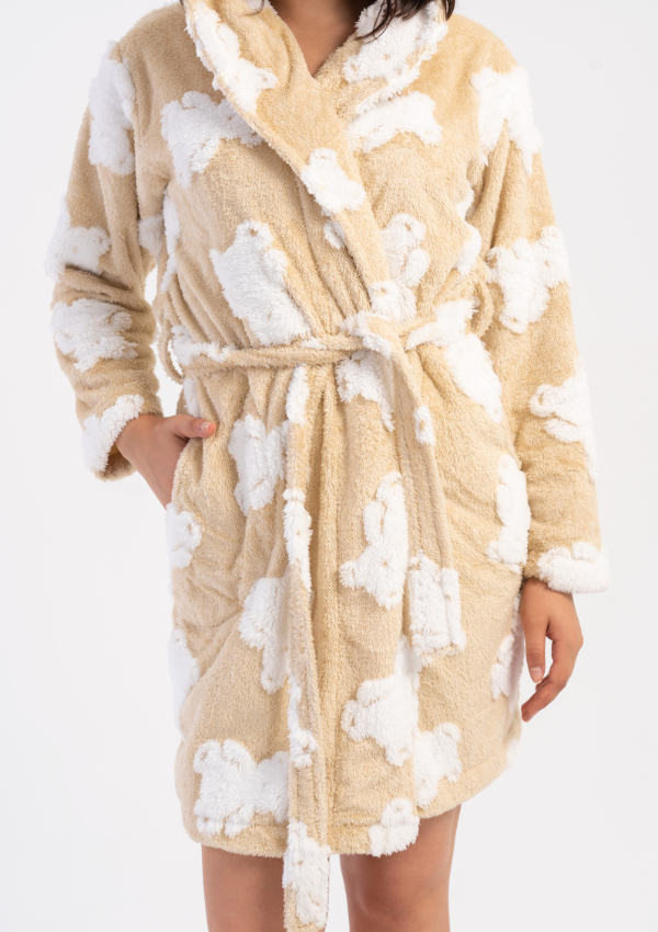 Szlafrok damski Vienetta, Cozy Bears, Beżowy, r. S-L