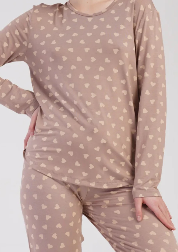Piżama Damska Vienetta Soft Hearts, Beżowy, r. 1XL-3XL