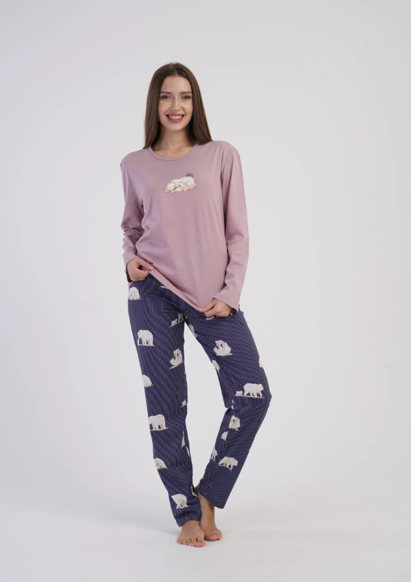 Piżama Damska Vienetta, Teddy Stripes, Różowy, r. S-XL