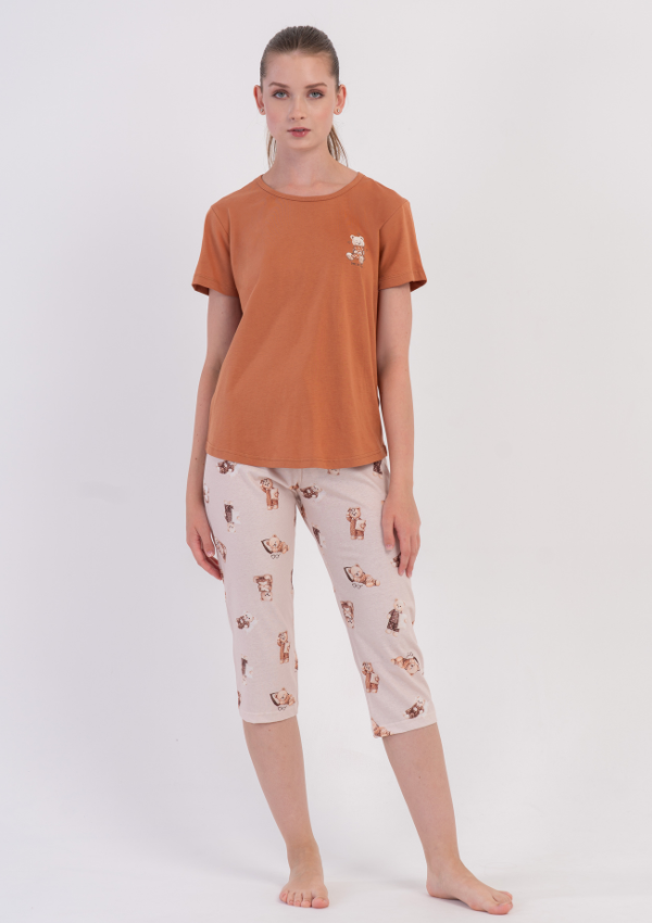 Piżama Damska Vienetta Caramel Teddy, Brązowy, r. S-XL