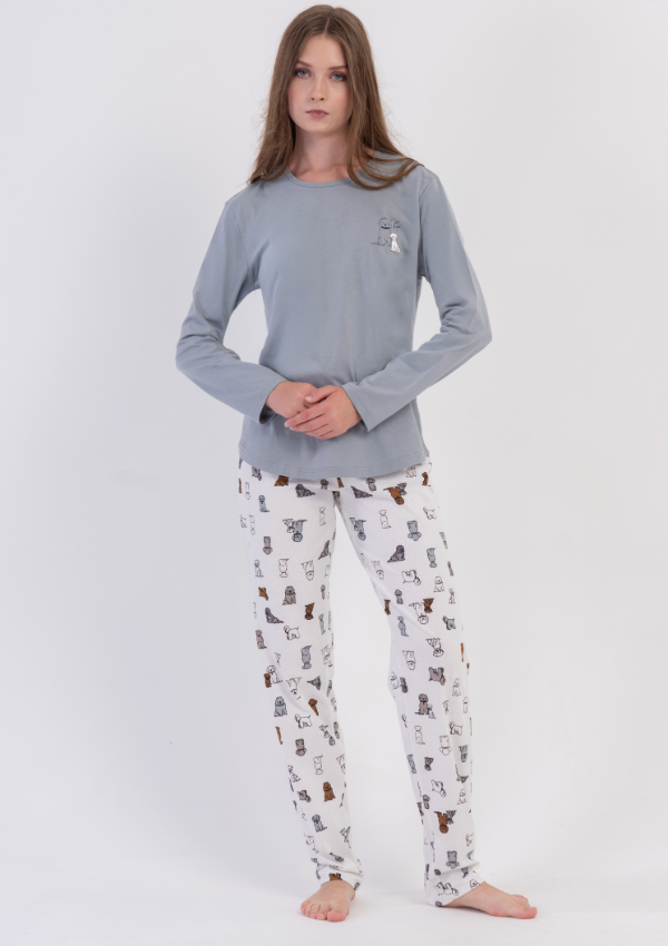 Piżama Damska Vienetta, White Puppy, Szary, r. S-XL