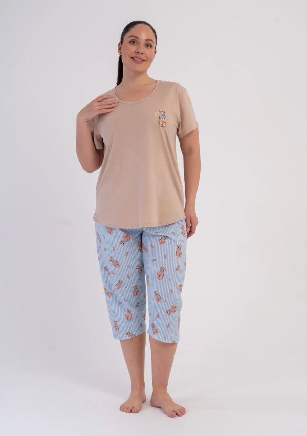 Piżama Damska Vienetta Puppy Stripes, Beżowy, r. 1XL-4XL