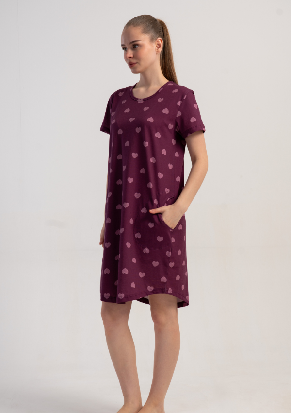 Koszula Nocna Vienetta Plum Hearts, Bordowy, r. M-XXL